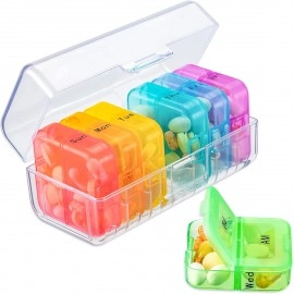 Weekly Pill Organizer 2 Times a Day, Rainbow 7 Day Am Pm Pill Box, Daily Am Pm Pill Organizer 7 Day, Portable Vitamin Pill Case, Weekly Pill Box for Fish Oils, Vitamin, Supplement