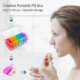 Weekly Pill Organizer 2 Times a Day, Rainbow 7 Day Am Pm Pill Box, Daily Am Pm Pill Organizer 7 Day, Portable Vitamin Pill Case, Weekly Pill Box for Fish Oils, Vitamin, Supplement