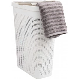 40 Liter Slim Laundry Basket, Laundry Hamper with Cutout Handles, Washing Bin, Dirty Clothes Storage, Bathroom, Bedroom, Closet, White